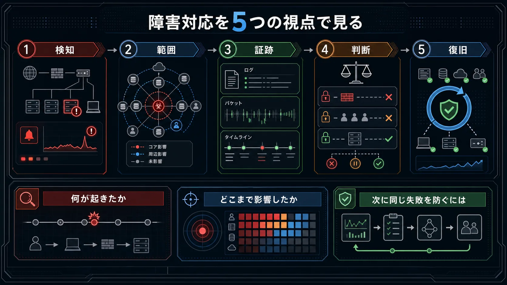 本話全体の俯瞰 (EIGRP neighbor adjacency の 4 条件 — Hello だけでは成立しない): 3 段ジャーニー型インフォグラフ。隣の機器がそこにいる (緑系で薄く: R1 と R2 が直結リンクで結ばれ Hello が往復しているが、両者の頭上に疑問符、neighbor として登録されていない)→ 4 つの条件 (金系で本格使用: AS 番号 / K 値 / Hello が届く / 直結セグメント の 4 つのチェック欄、すべて ✓ で揃った状態を金系で強調)→ お互いを隣として登録する (緑系で本格使用: R1 と R2 の間に neighbor adjacency の双方向矢印、show ip eigrp neighbors の出力に R2 の行が現れる、Hold 列の残り秒数のカウントダウンが見える)。最下段の帯『Hello を送り合うだけでは隣にならない。AS 番号と K 値が一致したときに、お互いを隣として登録する』。